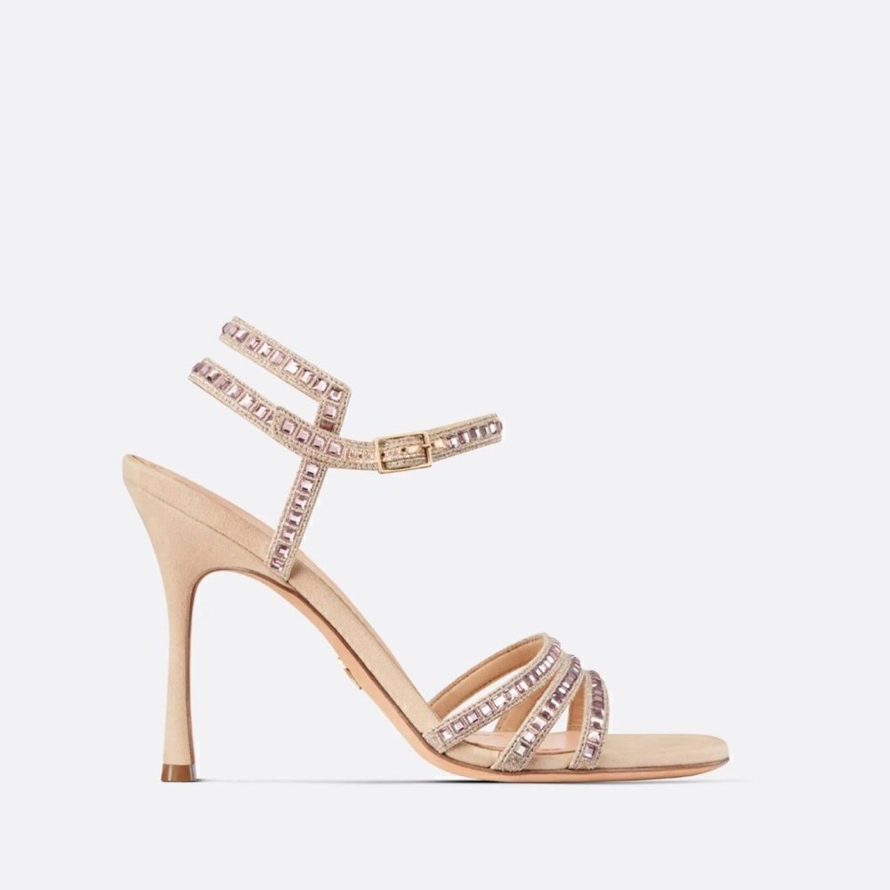Dior Gem Embroidered Crystal Suede Heel Sandals size 36.5